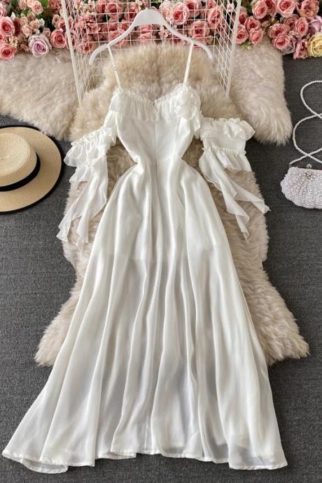 Sweet A Line Long Sleeves White Fashion Dress