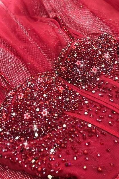 Sparkle A-line Wine Red Long Winter Formal Dress Prom Dress