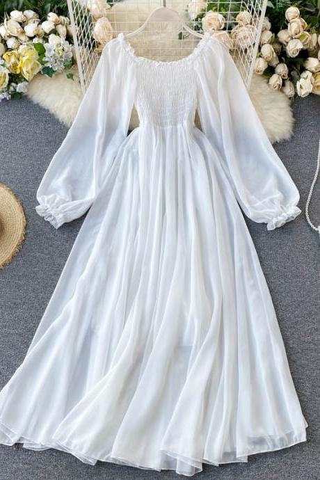 Stylish A Line White Chiffon Dress