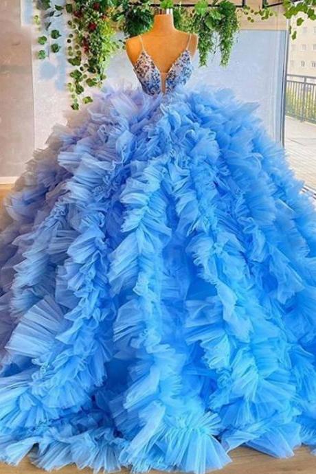 Evening Dresses, Ball Gown Prom Dresses, Ruffle Prom Dresses, Tulle Evening Dresses