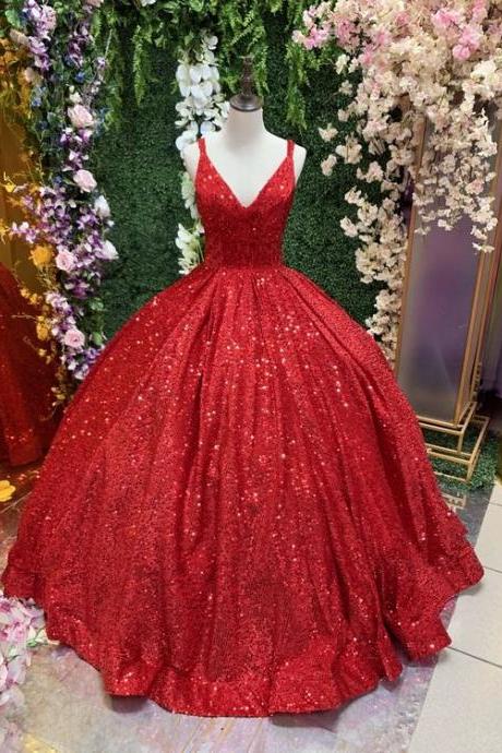 A-line Floor Length Evening Dress Formal Dress, Sequin Prom Dresses