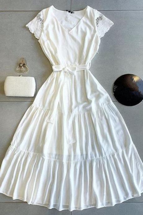 White A Line Causal Dress Fashion Dress