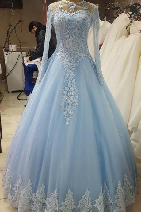 Luxurious Quinceanera Prom Dress Long Sleeve Floor Length Tulle Dress