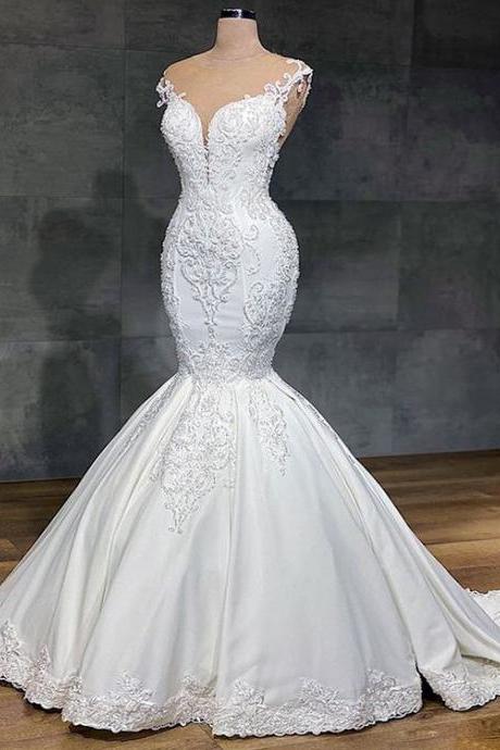 Mermaid Wedding Dress Real Work Full Beading Bridal Gown