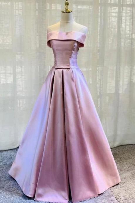 Simple Beautiful Satin Long Prom Dress, A-line Pink Evening Gown