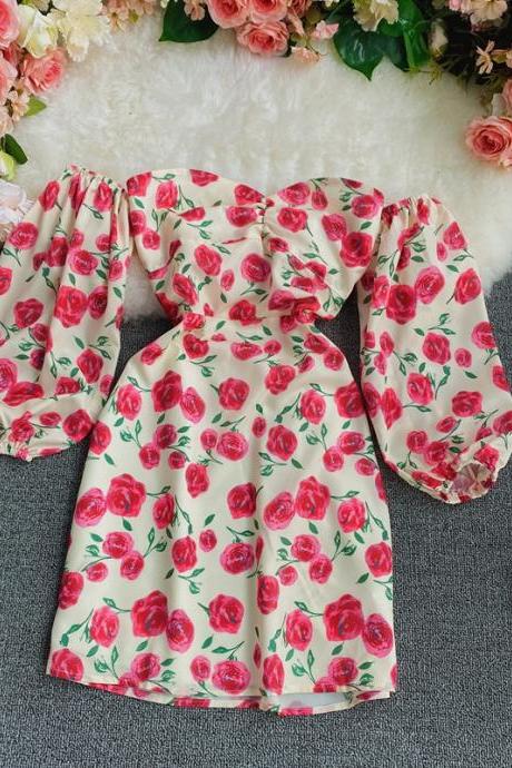 Sweet Off The Shoulder Long Sleeves Floral Fashion Dress