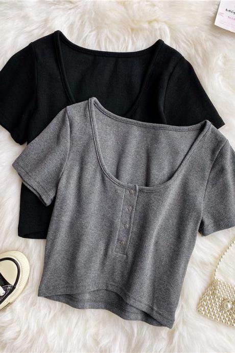 Stylish Round neck short navel short-sleeved T-shirt top