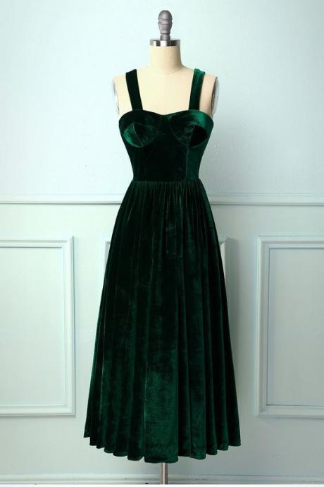 Dark Green Velet Charming Prom Dress