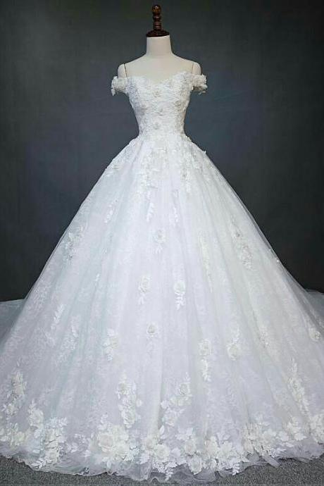 Corset Lace Appliqued Wedding Dresses,ball Gowns Bridal Dresses,court Train Wedding Dresses,most Fashion Luxury Wedding Dresses