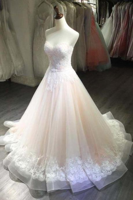 Strapless Lace Applique Wedding Dress Bridal Gown Prom Evening Dress