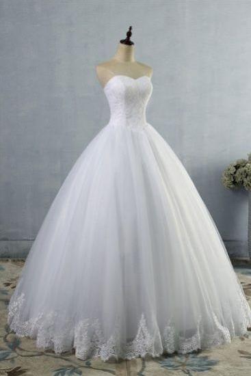 Sweetheart Tulle Wedding Dress Sleeveless Lace Appliques Bridal Gowns