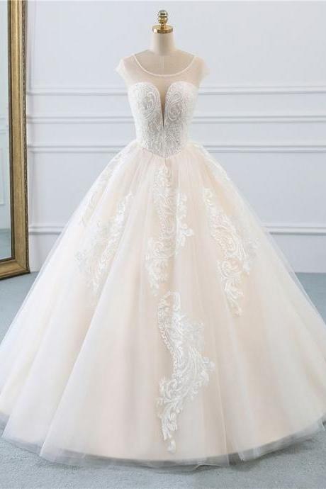 Illusion Vintage Princess Ball Gown Tulle Wedding Dresses