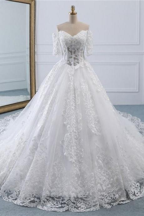 Luxury Lace Vestidos De Novia Ball Gown Wedding Dress Long Train Princess Quality Wedding Bride Dress