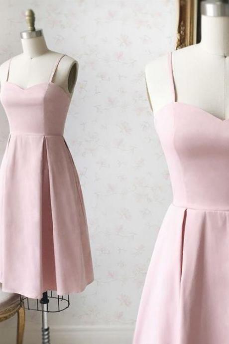 Sweetheart Neck Short Pink Satin Homeocming Dresses