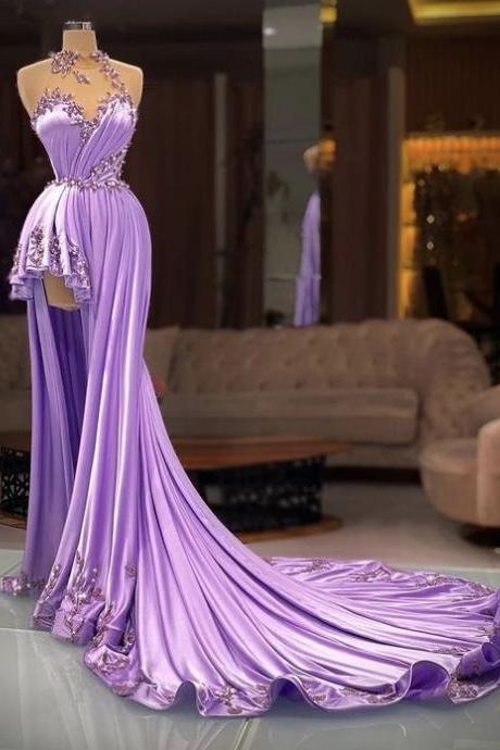 Purple Evening Gown Appliques Prom Dresses