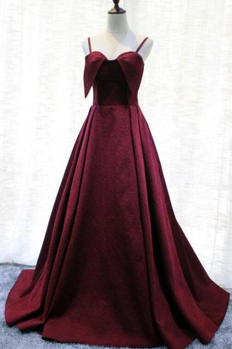 Beautiful Satin Wine Red Straps Long Party Gown, Handmade Formal Dress
