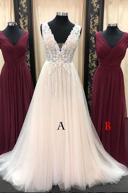 Unique Tulle Lace Long Prom Dress, Bridesmaid Dress, Tulle Formal Dress