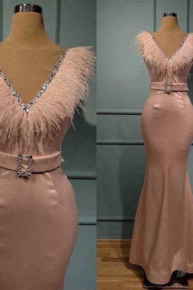 Pink Prom Dress,mermaid Prom Dress,satin Evening Dress,v-neck Prom Gown
