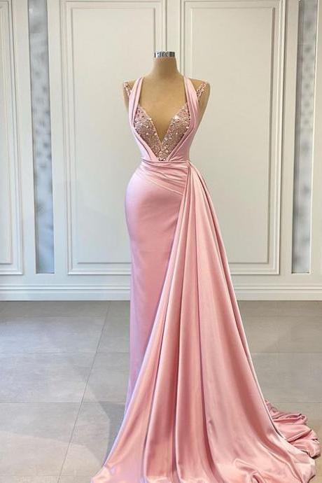 Pink Long Prom Dress,prom Dresses,pageant Dress,evening Dress,graduation School Party Gown