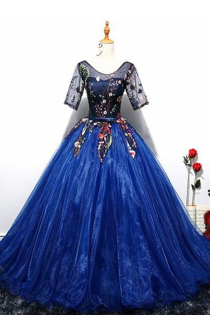 Royal Blue Unique Vintage Formal Prom Dresses