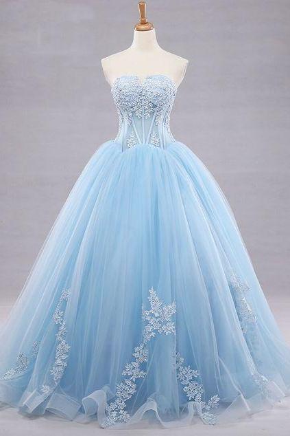 Blue Bridal Ball Gown With Applique,sweetheart Wedding Dress,beautiful Prom Dress