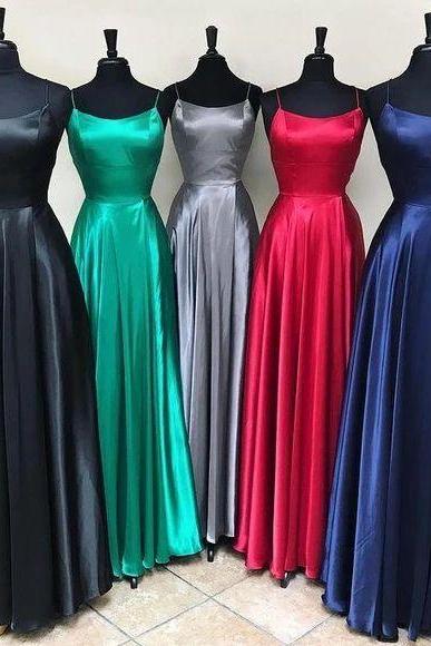 Dark Green Simple Prom Dress Long With Lace Up Back