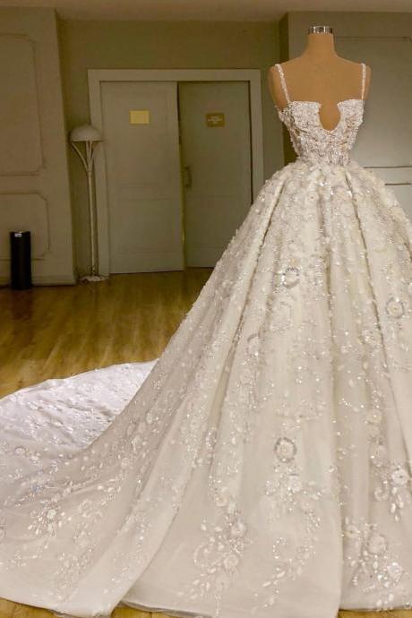 Ball Gown Wedding Dress Beaded Lace Appliques Bridal Dresses