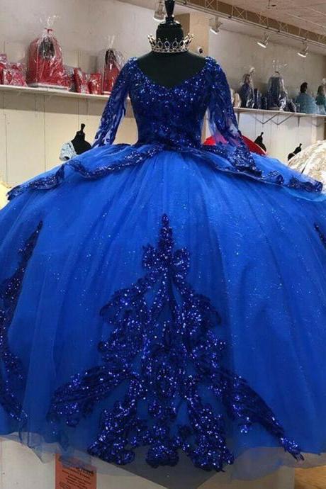 Sweetheart 15 Dress Royal Blue Sparkly Sequined Quinceanera Dress Birthday Gown