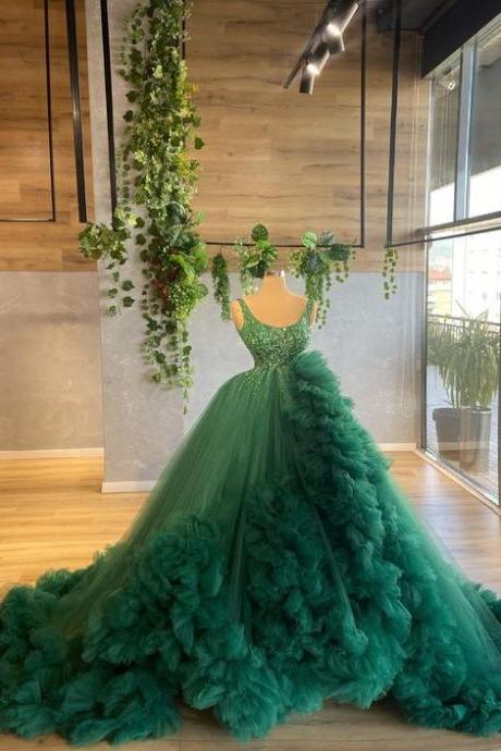 Women Ball Gown Evening Dresses Long Tulle Beaded Formal Gowns