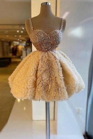 Champagne Ruffles Tulle Cocktail Vintage Dress