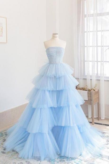 Simple Blue Long Prom Dress, Long Evening Dress