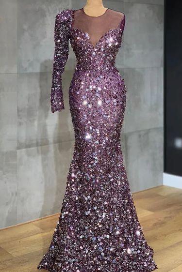 Real Prom Dress, Sexy Prom Dress, Purple Prom Dress, Bling Bling Evening Dress, Party Dresses