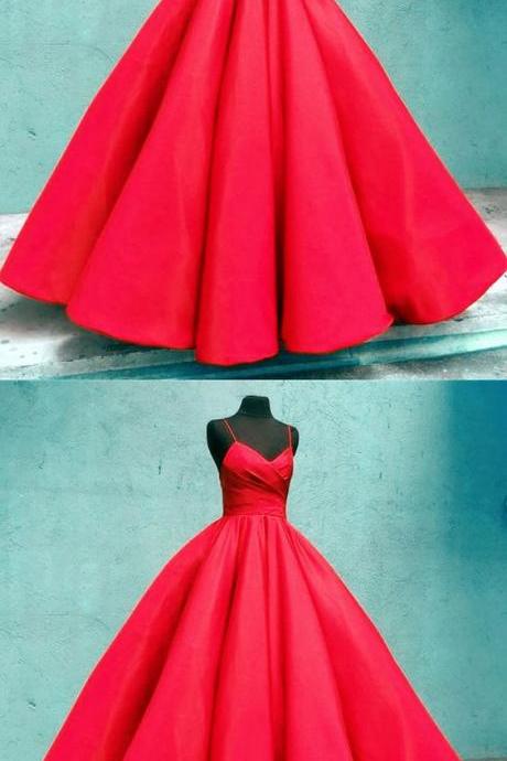Red Wedding Gowns Spaghetti Straps V Neck Ball Gown For Women Prom Dresses