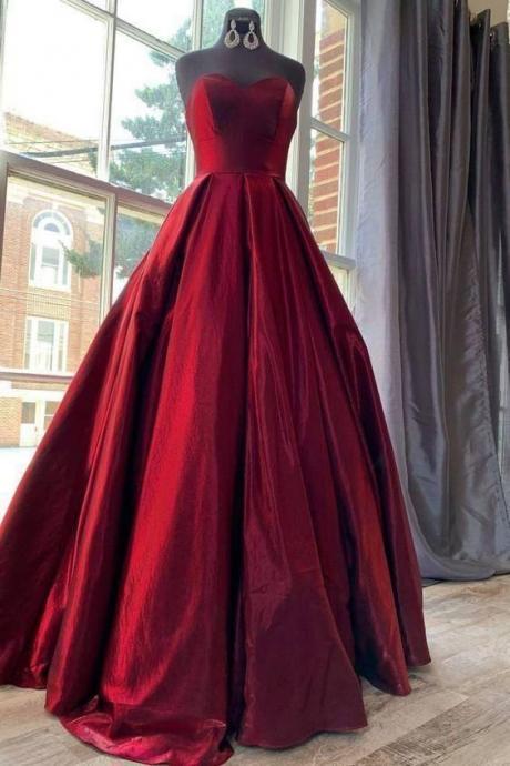 Sweetheart Burgundy Ball Gown, Long Prom Dress