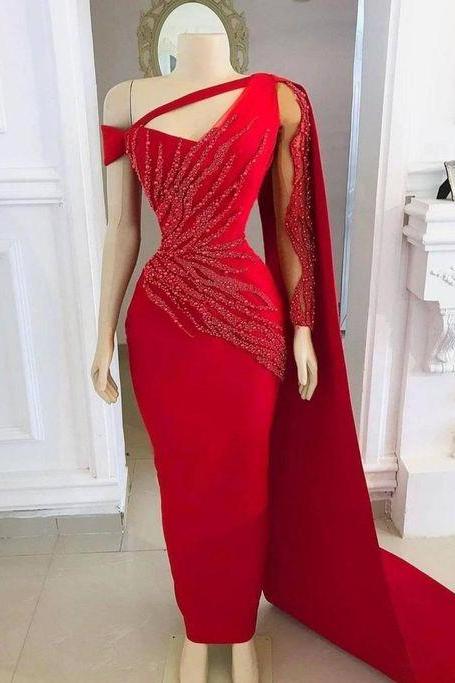 Red Long Prom Dress With Cape African Women Dress, Engagement Dress, Wedding Reception Dress, Briadsmaid Dress, Homecoming Dress