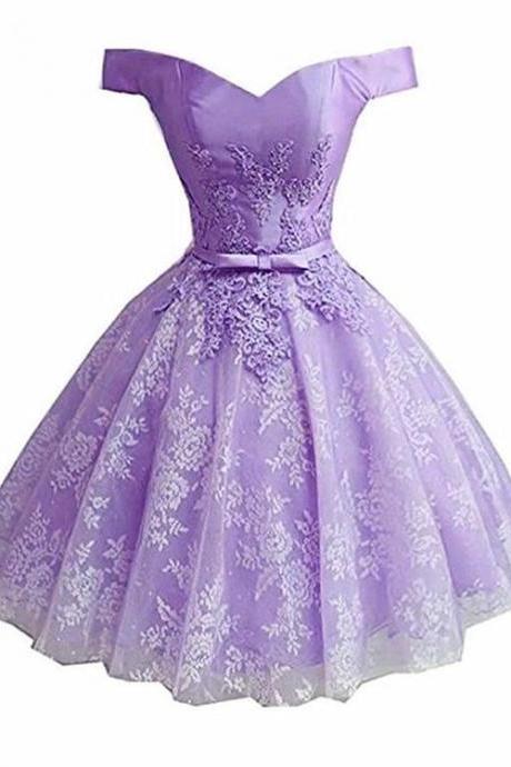 Lavender Lace And Satin Sweetheart Homecoming Dress, Lavender Short Prom Dress