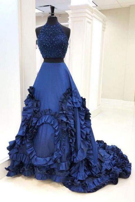 Two Pieces Royal Blue Long Prom Dress, Evening Dress,prom Dresses