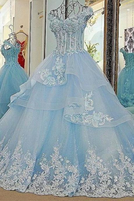 A-line Off-shoulder Cathedral Train Tulle Appliqued Long Elegant Wedding Dresses