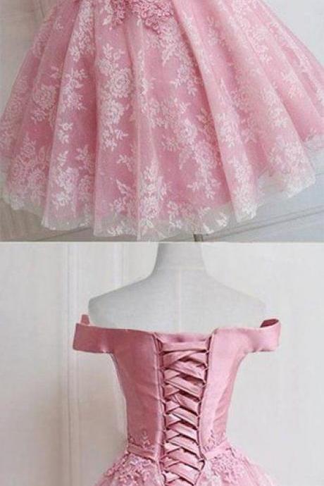 Charming Pink Off Shoulder A Line Homecoming Dresses With Appliques