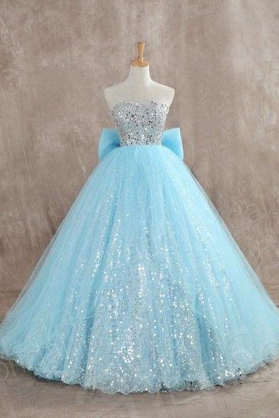 Modest Quinceanera Dress,blue Ball Gown,fashion Prom Dress,sexy Party Dress,custom Made Evening Dress