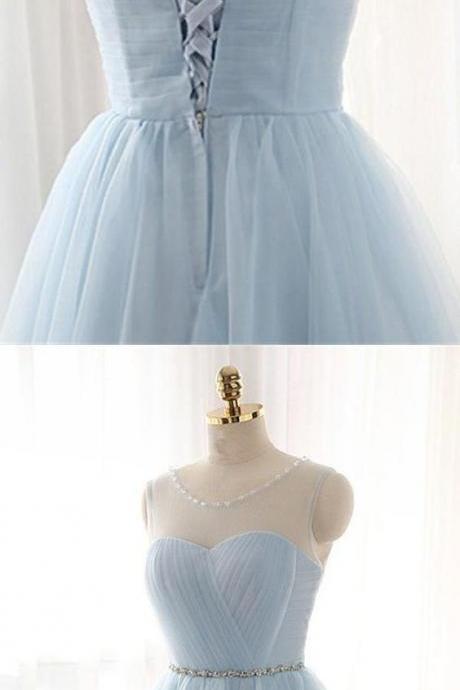 Elegant Light Blue Lace Up A-line Tulle Homecoming Dresses