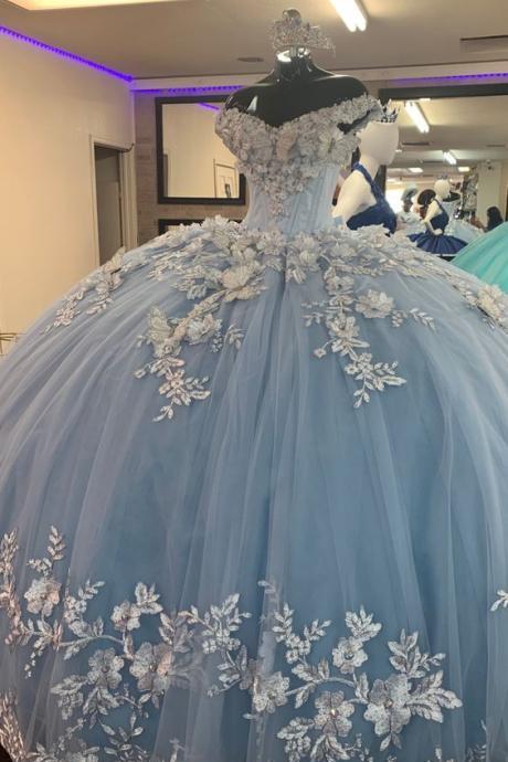 Blue A-line Prom Dress Ball Gown Evening Dress