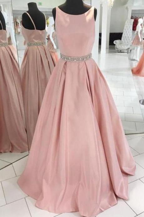 Simple Blush Pink Prom Dress,round Neckline Graduation Party Dress,evening Dresses