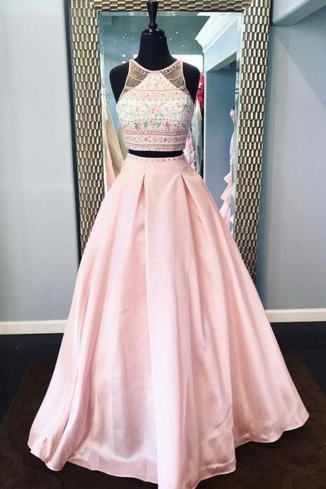 Beaded Two Pieces Prom Dress Floor Length Prom Gown