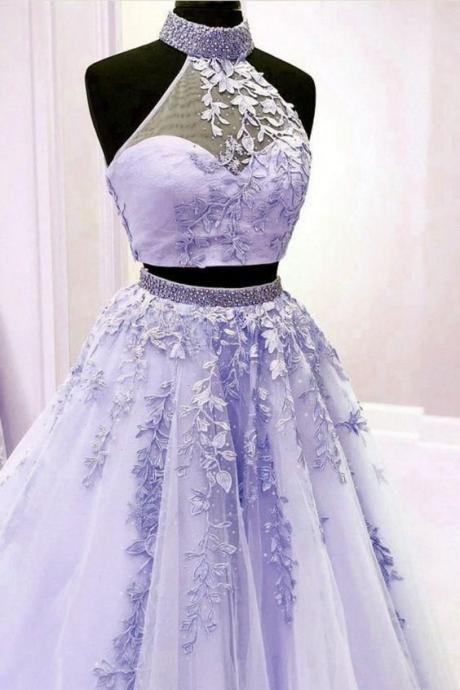 Lavender Prom Dresses Two Piece