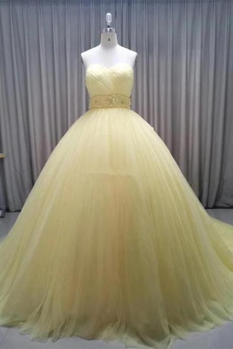 Glam Yellow Sweetheart Flowers Sweet 16 Gown, Yellow Prom Dress