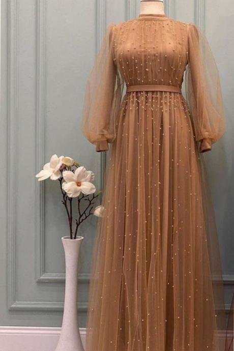 Tulle Long Prom Dress With Beading,prom Dresses,pageant Dress