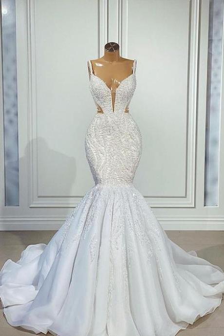 White Lace Appliqued Wedding Dresses, Bridal Dresses