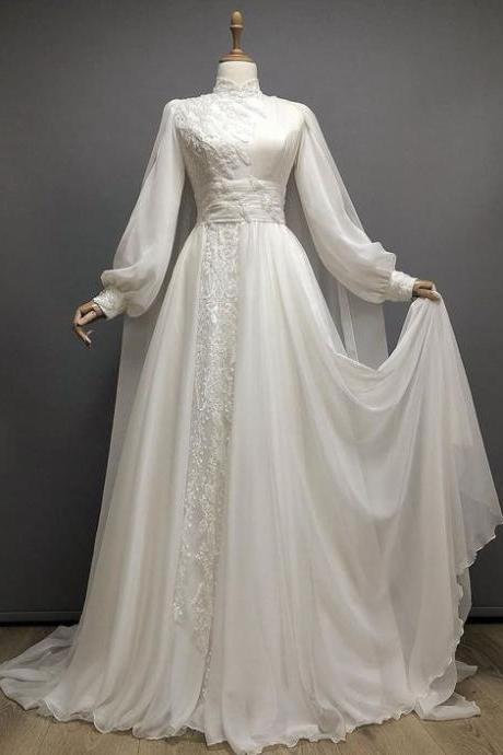Ivory Long Prom Dress, Long Sleeve Sexy Party Dress