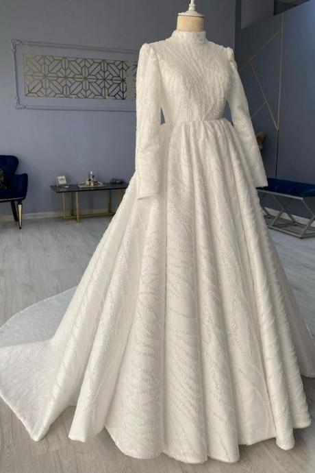 White Long Ball Gown Wedding Dresses, Bridal Dresses